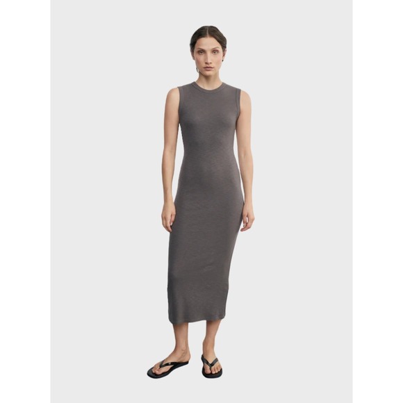 Enza Costa Dresses & Skirts - ENZA COSTA Textured Rib Sleeveless Maxi Dress Womens Small Iron Gray Minimalist